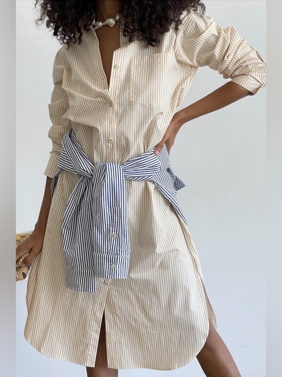DONNI. Dresses & Skirts - DONNI Small Pop Shirt Dress Sunny Stripe Button Down